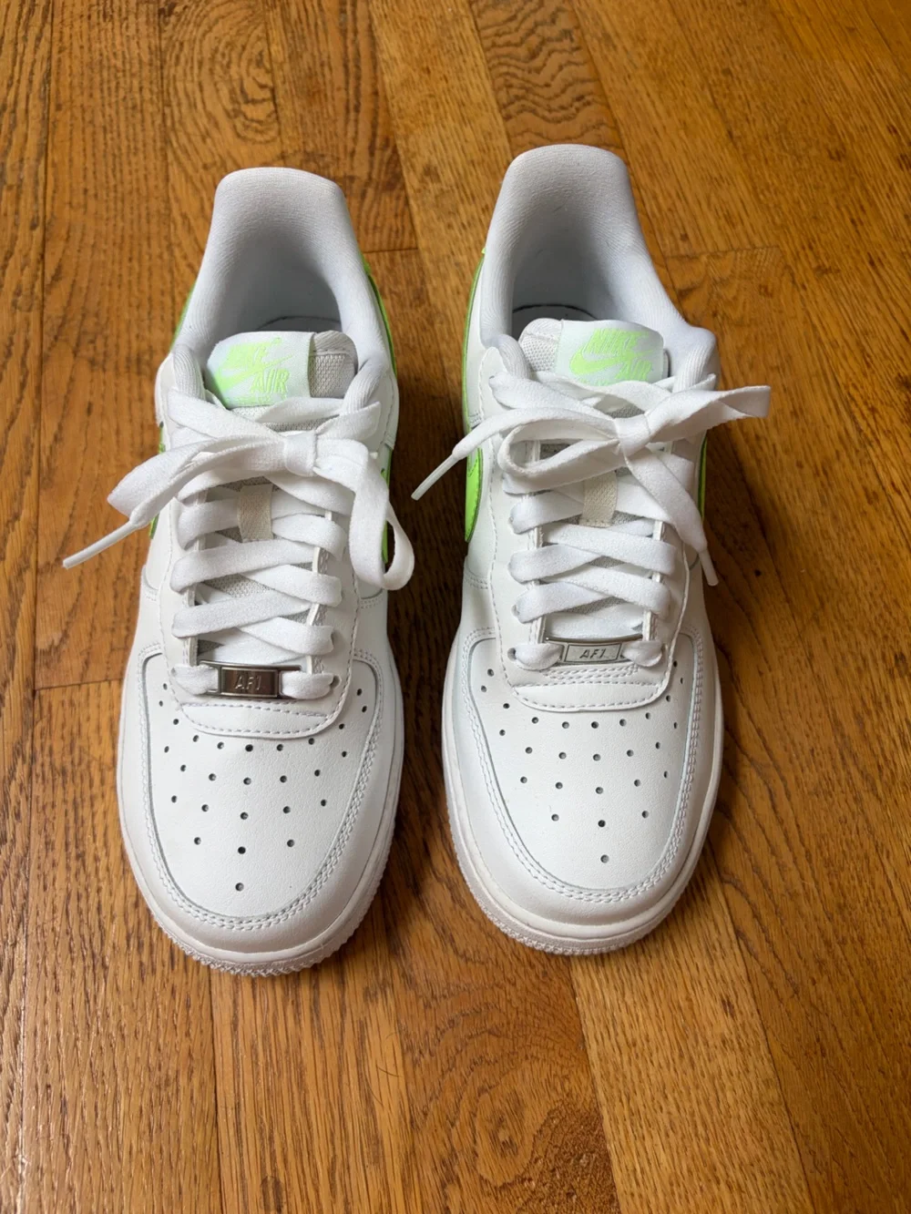 Womens Nike Air Force ones lime green accent